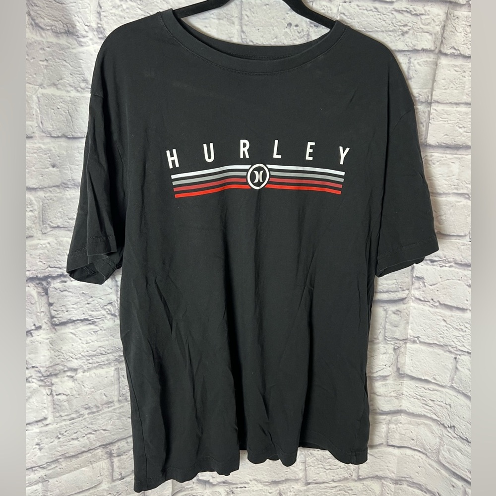 Hurley Black Tee with Red and White Accents
